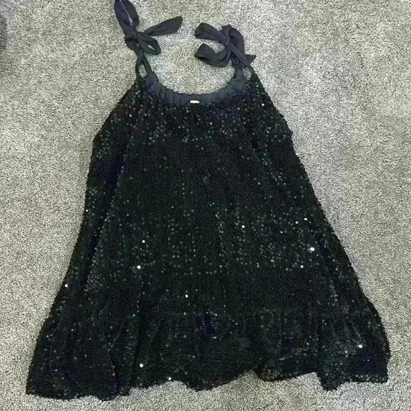 Free People Nova convertible sequin black mini dress with bow straps - Picture 1 of 1